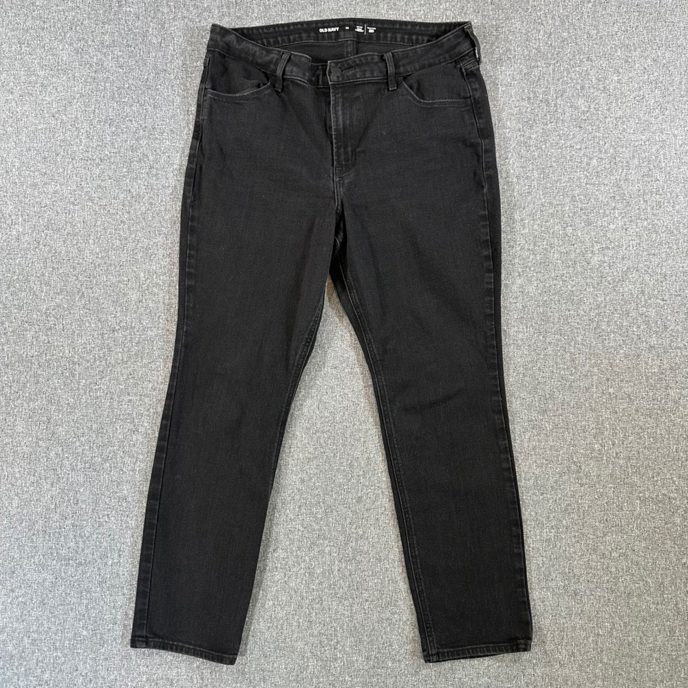 Old Navy Jeans Womens 14 Wow Straight Black High Rise Stretch Denim Good